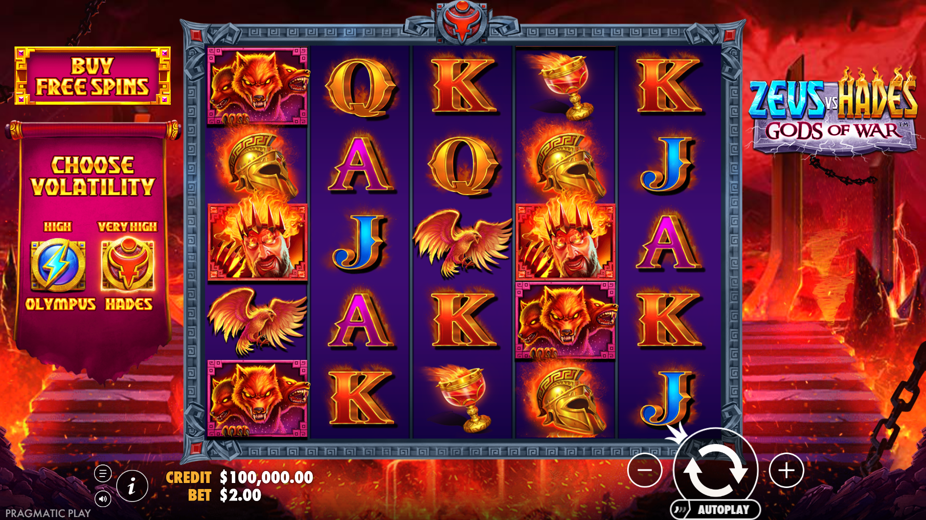 Zeus vs Hades Gods of War Slot - Interface - pavilion88a